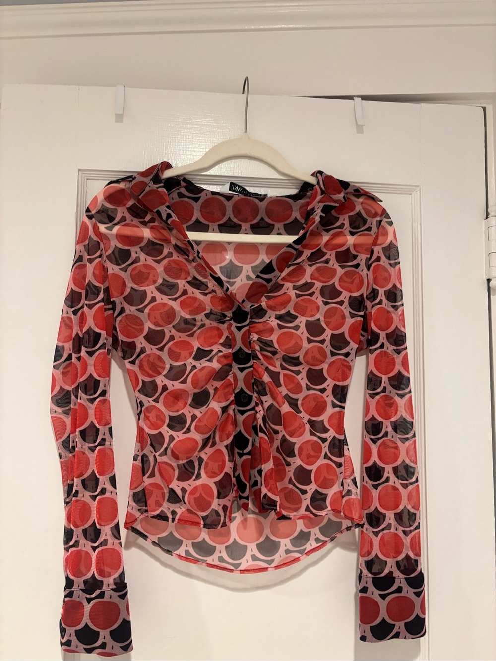 Zara Red and Black Printed Blouse
